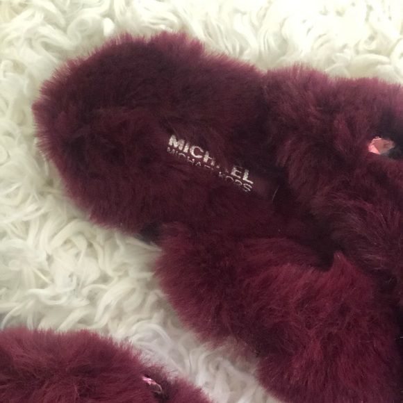 MK | Michael Kors Lala Slipper Faux Fur Rhinestone Burgundy Size 5 women’s - Picture 8 of 16